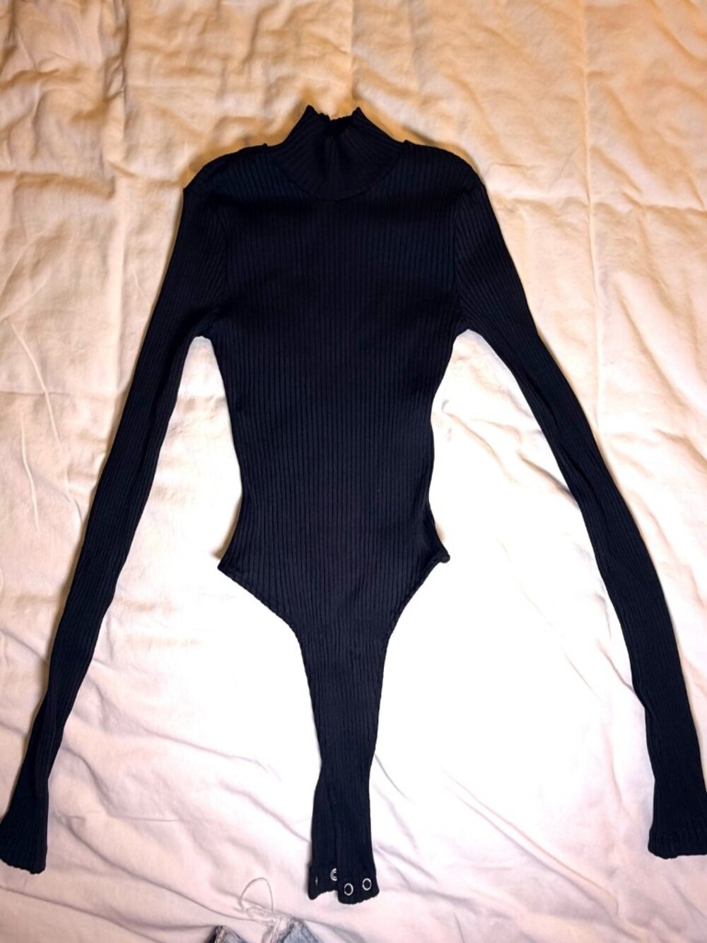 Bershka Black Ribbed Turtleneck Long Sleeve Bodysuit M
